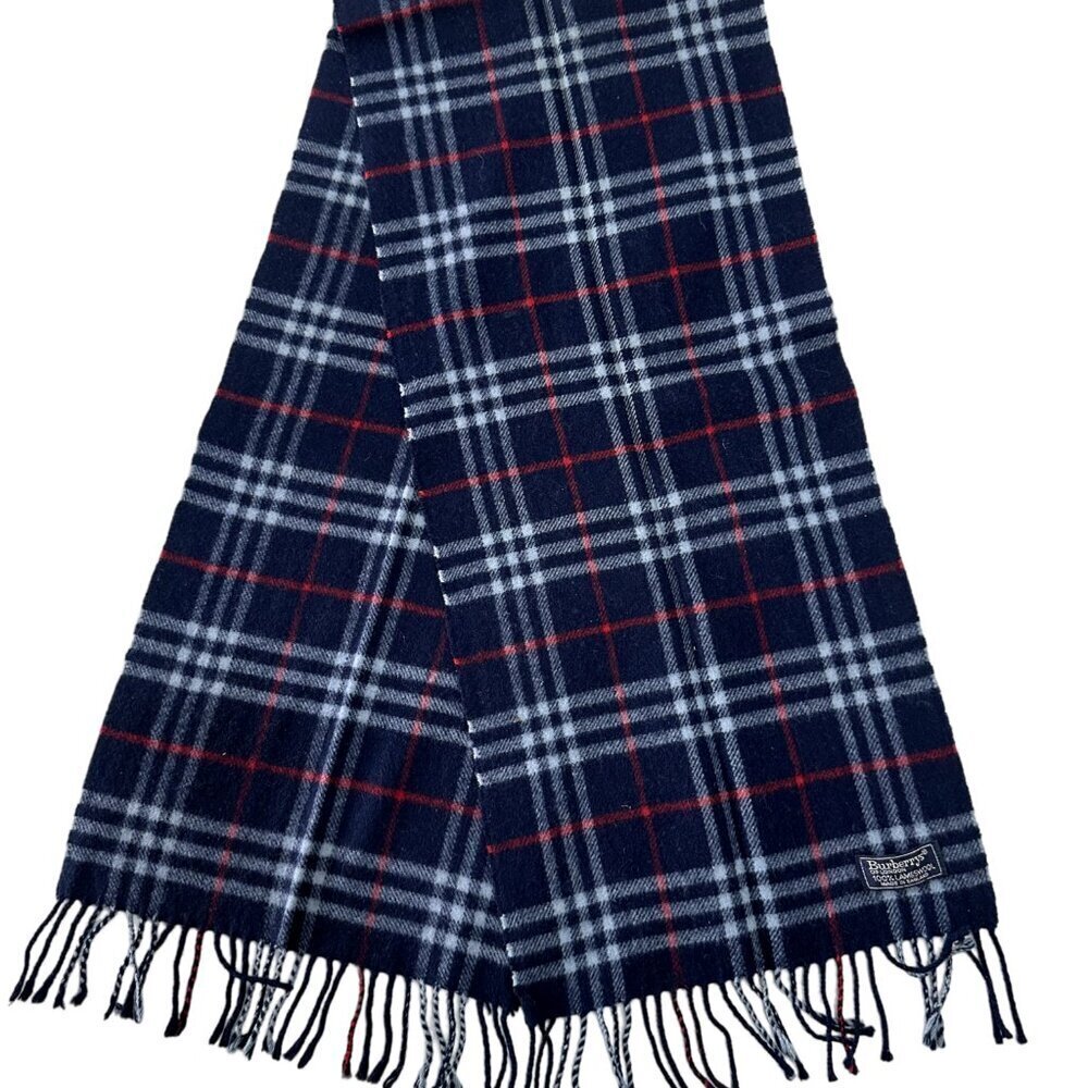 Burberrys Classic Check Scarf Black 100% Lambswool Unisex Scarf Made In England